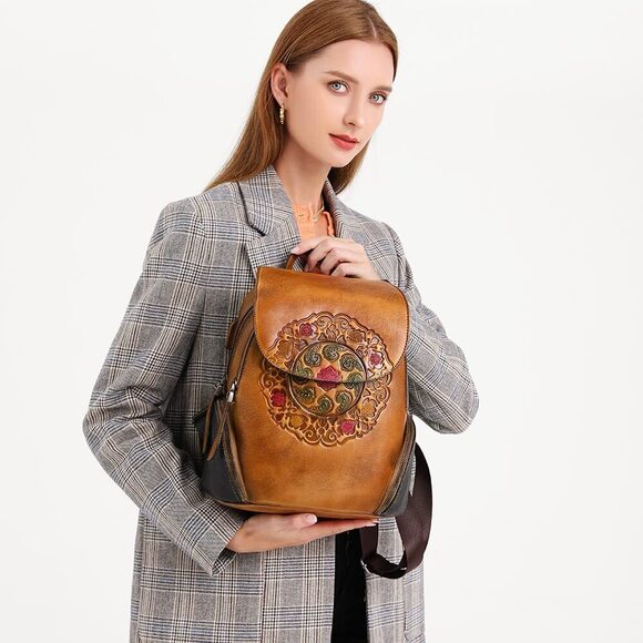 3315 Leather Backpack Organizer Retro Vegetable Tanning leather bag Vintage main image 7